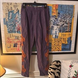 Anthropologie Purple Straight Leg Pants with Orange Accents